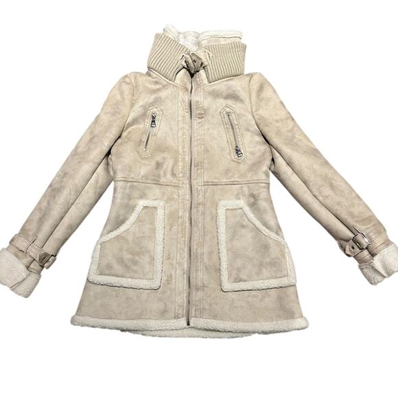 Steve Madden Faux Suede and Fur Womens Size Medium Full Zip Coat in Cream - Picture 1 of 9